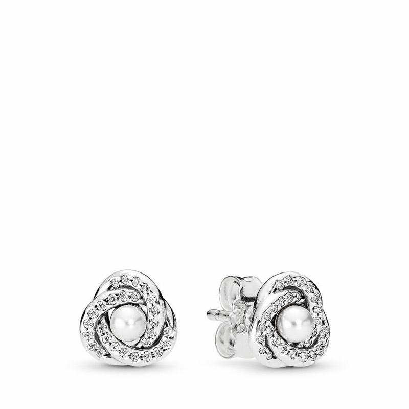 Pandora Luminous Love Knots Stud Earrings - Sterling Silver/White/Mixed Stones/Cubic Zirconia - Cana